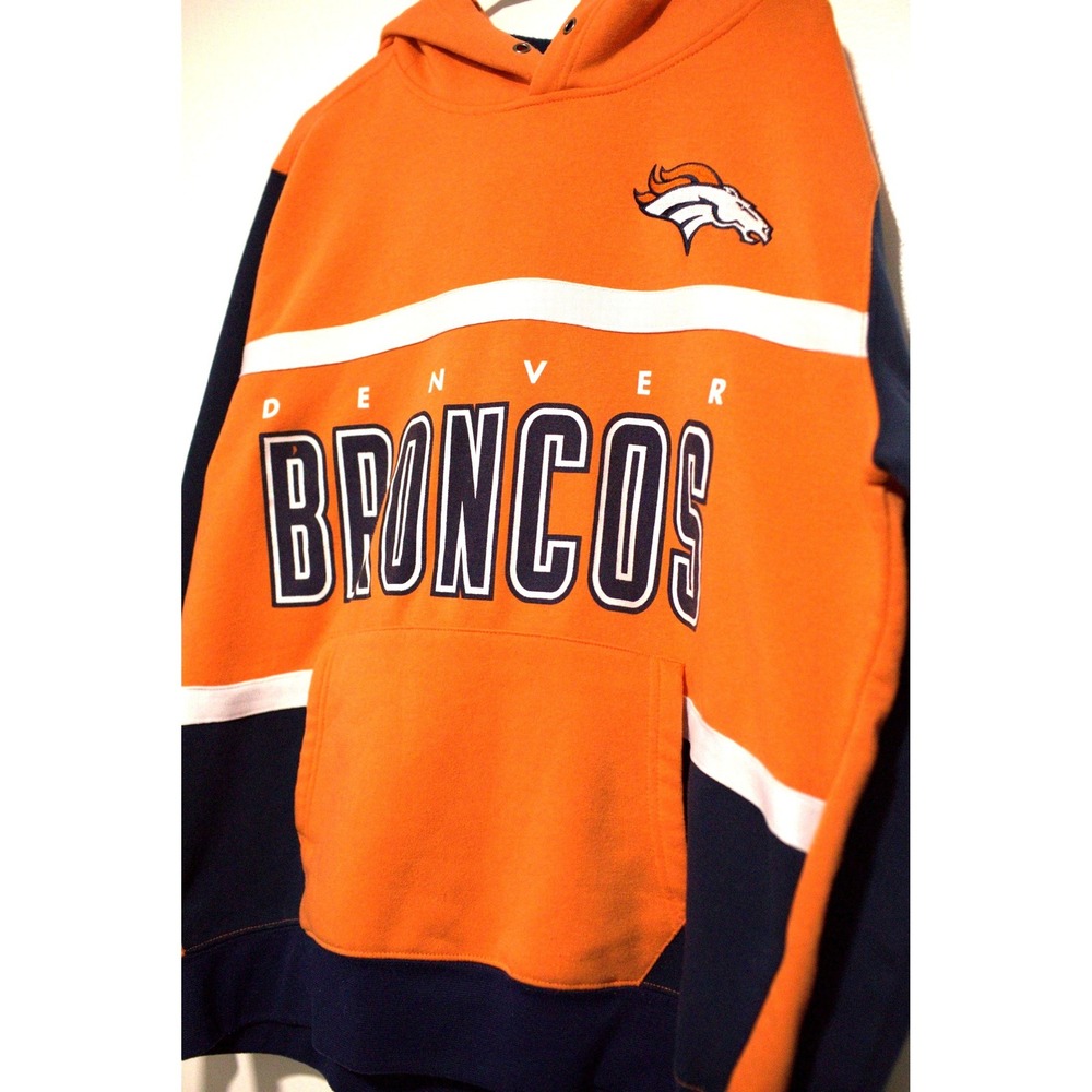 NFL Team Apparel Denver Broncos Hoodie Mens Large Orange Navy Blue Colorblock - Picture 2 of 8
